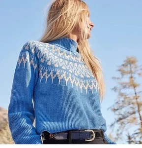 J. Crew Fair Isle Pullover mit Stehkragen blau Damen XXL Lammwollmischung Landhauskern - Bild 1 von 10
