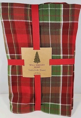 NUEVO Mantel de tela escocesa tartán rojo verde bien vestido para el hogar 60" redondo Foto 1 de 4