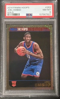 2014-15 NBA HOOPS Joel Embiid #263 Gold (RC) - PSA 8 - Image 1 of 2