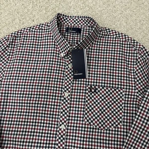 NEU MIT ETIKETT FRED PERRY Gingham Check Langarm Hemd rot weiß marine Größe XL Mod 60s - Bild 1 von 16