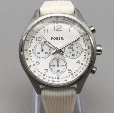 Часы женские Fossil CH-2770 38 мм серебристые хронограф белый ремешок новый аккумулятор - Изображение 1 из 4