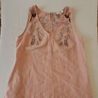 Umgee Embroidered Sleeveless V neck Sz M Pink Peach Tunic Dress with sid…