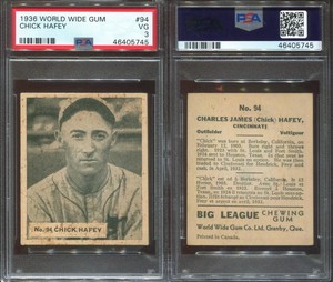 1936 WORLD WIDE GUM #94 Charles Chick Hafey Cincinnati Reds HOF PSA 3
