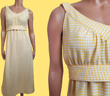 Vintage 70s Sleeveless Maxi Dress Belted Empire Waist Yellow White Size M/L