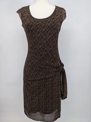 Vestido elástico Max Studio para mujer sin mangas marrón cintura corbata talla pequeña Foto 1 de 4