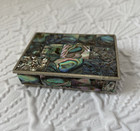 Vintage Mexican Alpaca Silver & Abalone Wood Lined Footed Trinket Box