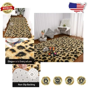 Cheetah Print Rug 4x6 Feet - Non-Slip Faux Fur for Living Room & Bedroom - Picture 1 of 9