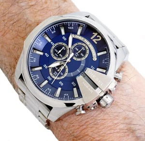 Diesel DZ4417 Mega Chief Men's Watch Wrist Watch Analog IP Silver New - Picture 1 of 8