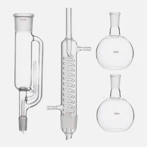 500m 24/29 Glass Soxhlet Extractor Coil Graham Condenser W/Two Flat Bottom Flask - Picture 1 of 1