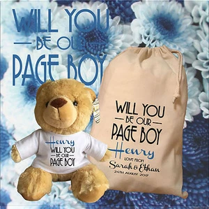 Oso de peluche Page Boy personalizado con bolsa de regalo a juego - diseño Henry - Imagen 1 de 4