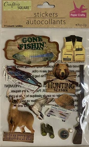 Crafters Square 3-D Pop-Up Glitter Fishing-Hunting Theme Stickers - Gone Fishin’ - Picture 1 of 2