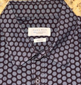 Zara Man Men’s Slim Fit Long Sleeve Shirt Size M - Brown With Blue Circles - Picture 1 of 3