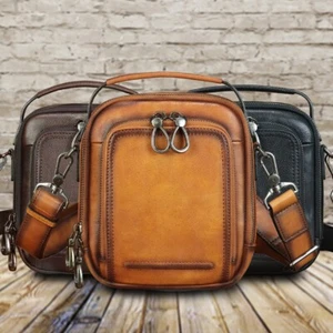Genuine Leather Messenger Bag for Men Small Sling Purse Crossbody Shoulder Bags - Picture 1 of 16