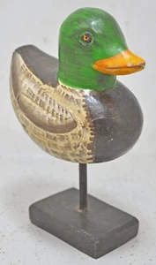 Figura decorativa de pato de madera tallada a mano en soporte fina rústica pintada a mano - Imagen 1 de 8