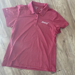 Antigua Budweiser Women’s Large Golf Polo Red Stripe - Picture 1 of 6