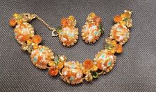 Vintage JULIANA D&E Orange STIPPLED EASTER EGG BRACELET EARRINGS PARURE Set