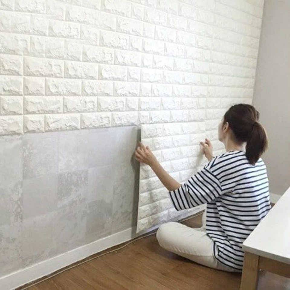 20PCS 3D Tile Brick Wall Sticker Self-adhesive Waterproof PE Foam Panel 69*77cm - Image 1 of 4