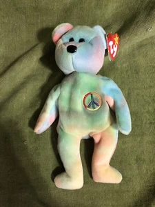 Peace the Bear Beanie Babies Tri-Color Face with Hang & Tush tags Ty #115 - Picture 1 of 3