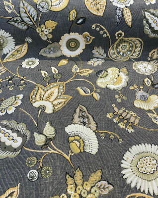 Tela jacquard tapicería floral gris amarillo Swavelle Helen por yarda Foto 1 de 4