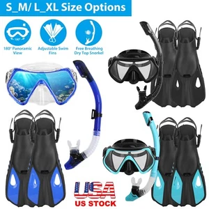 Adult Snorkeling Diving Set Anti-Fog Goggles and Snorkeling Mask Tube Swim Fin - Picture 1 of 21