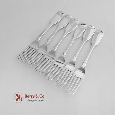 Antiguo juego irlandés de 6 tenedores de cena Edward Power plata de ley 1828 Dublín Foto 1 de 3