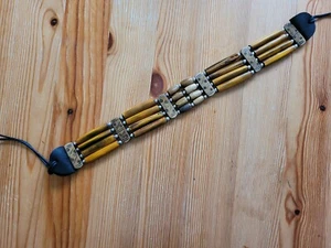 Native American Bone 4 Line Choker Tribal Necklace Woody Brown - Picture 1 of 3