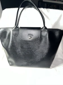 LongChamp Model Deposè Black Canvas Tote Leather Trim Size Large City Bag - Picture 1 of 19