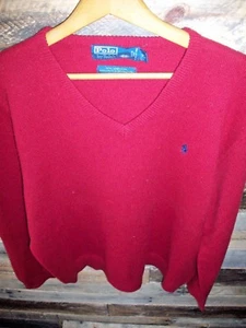 Polo Ralph Lauren Herren 100 % Lammwolle L/S V-Ausschnitt einfarbig rot Pullover -XL - Bild 1 von 7