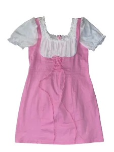 Sugar Thrillz Xxl Cute Pink & White Dress Laceup Puffy Sleeves Overall Dollskill - Picture 1 of 7