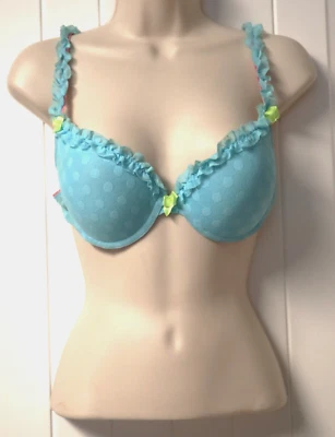 Y2K FRUIT OF THE LOOM una colección fresca sujetador push up azul lunares talla 34B Foto 1 de 4