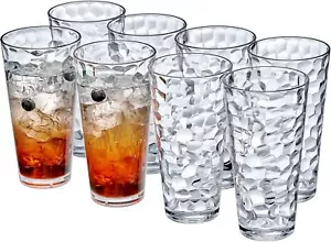 24oz Clear Plastic Tumblers Set of 8 Reusable Drinking Glasses Cups Stackable - Picture 1 of 5