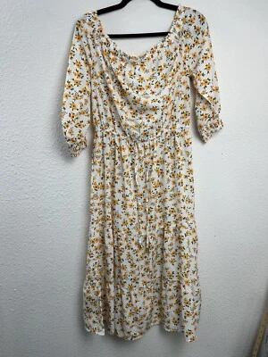 Vestido Campesino Hint of Blush Flores Amarillas Talla Hombro Descubierto Manga Corta Talla L Foto 1 de 4