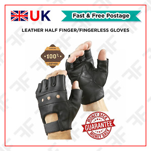 Real LEATHER Half Finger Less GLOVES Fingerless Cycling Motorbike Gym Fitness