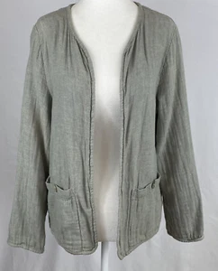 Tahari Womens Jacket Linen Blend Open Front Sage Sz Small Softshell Pockets - Picture 1 of 11