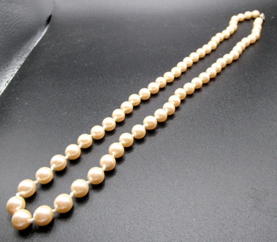 Vintage 25" Long Single Strand Knotted Imitation Pearl Necklace  Slide In Clasp - Image 1 of 4