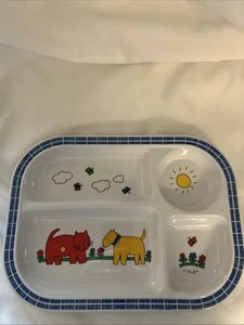 VTG Selandia Divided Plate Colorful Dogs, Sun, Flowers Pat Wong 1984 - Picture 1 of 7