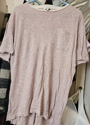 Camisa Reiss Mujer Bolsillo Cuello Redondo Talla L Rosa Azul Rayas Manga Corta Foto 1 de 2