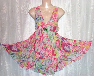 Med.-Lg.60's,Multi,Psicodélico,Floral,Barrido,Camisón babydoll vintage,Gasa Foto 1 de 4