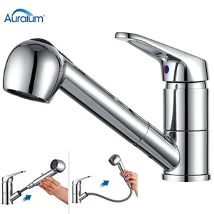 AURALUM Küchenarmatur 360° Ausziehbar Wasserhahn mit Brause Mischbatterie Chrom - Bild 1 von 12