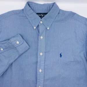 Ralph Lauren Shirt Mens 16 1/2-34/35 Blue Pinstripe Yarmouth Cotton Oxford - Picture 1 of 8