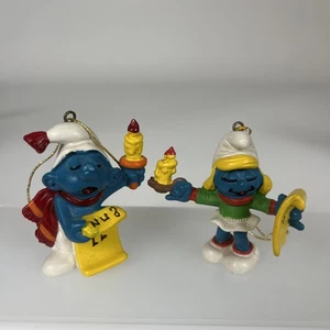 Smurf Smurfette Christmas Carolers Ornaments 1981 Pete Schleich - Picture 1 of 9