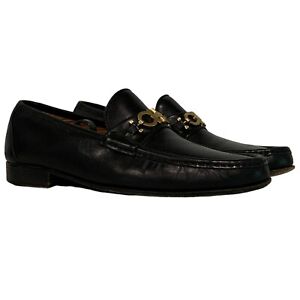Salvatore Ferragamo Men's Gancini Bit Loafers Shoes Black Leather Size 10D