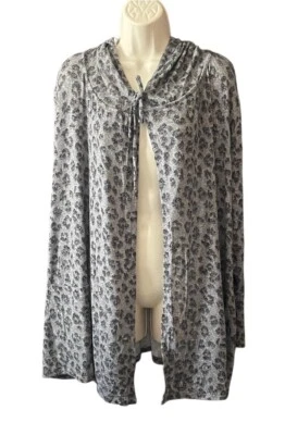 Lucky Brand Leopard Animal Print Hooded Cardigan 2X Gray Lightweight Tie Front - Image 1 of 4