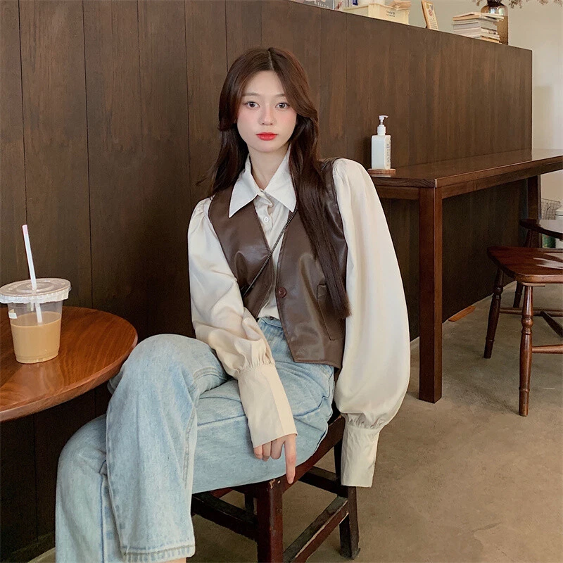 Women Faux Leather Waistcoat Sleeveless Jacket Coat Tank Vest Top Casual Retro - Image 1 of 4