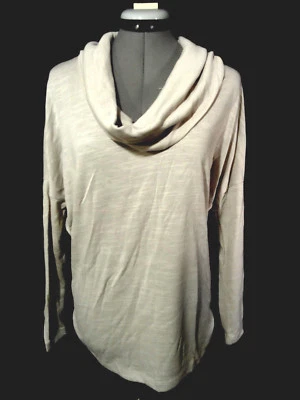 Camiseta TRESICS FEMME nova com etiquetas M bege cinza gola capuz túnica manga longa Dolman - Imagem 1 de 4