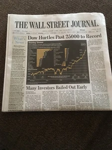 WALL STREET JOURNAL DOW JONES 25000 NEW RECORD HIGH FULL NEWS PAPER 1/5/2018 - Picture 1 of 4