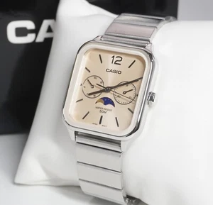 Casio MTP-M305D-9A Cream Analog Moon Phase Classic Lunar Design Men's Watch - Picture 1 of 6