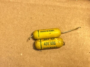 2 Matched Vintage Astron .047 uf 400v Mustard Capacitors Tone Caps TEST GOOD - Picture 1 of 5