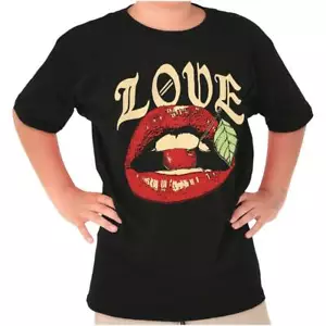 Vintage Retro Love Kiss Lips Biting Cherry Youth Crewneck T Shirts Boy or Girl - Picture 1 of 7
