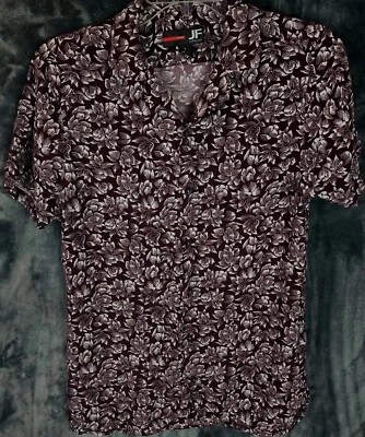 Men's J Ferrar Shirt Short Sleeve Beach Shirt Hawaiian Style Slim Fit Maroon - Image 1 of 4